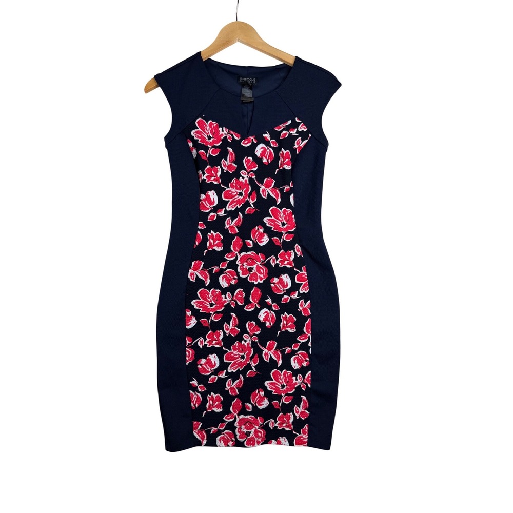 Enfocus Studio Floral Print Illusion Sheath Dress size 4 Blue/Red